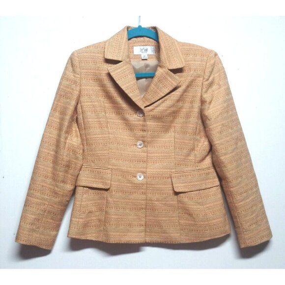 Le Suit Petite Womens Blazer jacket tweed Peach color Sz 4P pockets 2 button EC - Picture 1 of 8
